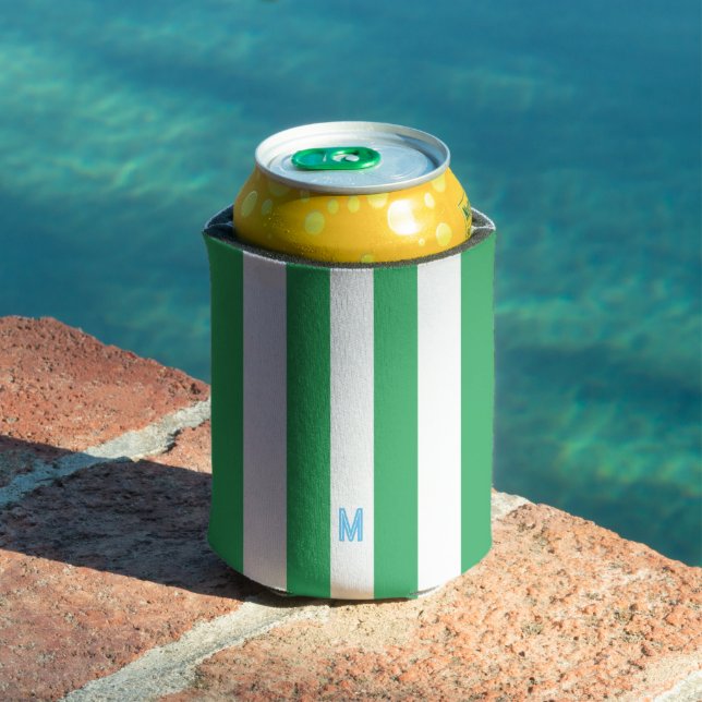 Green Cabana Strip & Personalisiert Blue Monogram Dosenkühler (In Situ Pool)