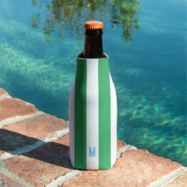 Green Cabana Strip & Personalisiert Blue Monogram Flaschenkühler