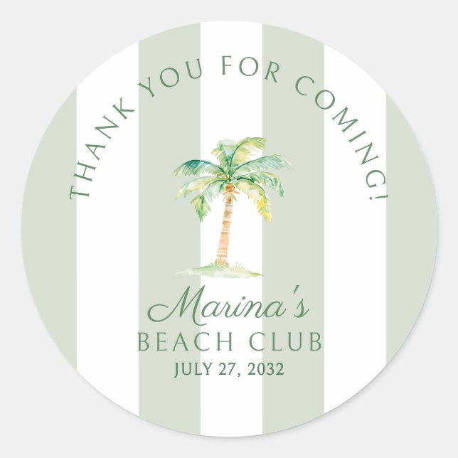 Green Cabana Stripes Palm Beach Club Thank You Runder Aufkleber (Vorderseite)