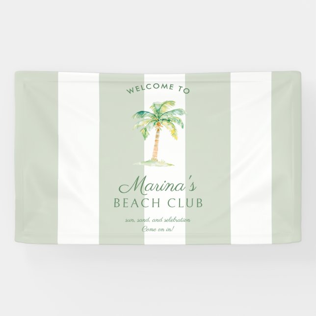 Green Cabana Stripes Palm Beach Club Welcome Banner (Horizontal)
