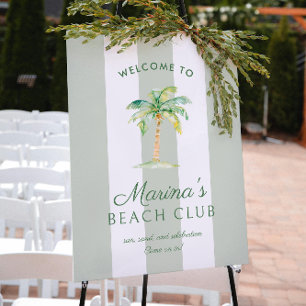 Green Cabana Stripes Palm Beach Willkommen Poster