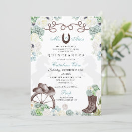 Green Cacti Western Horseshoe Charra Quinceanera Einladung