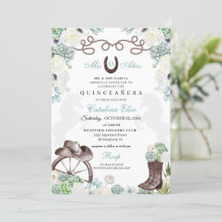 Green Cacti Western Horseshoe Charra Quinceanera Einladung