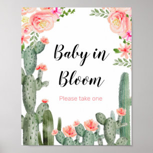 Green Cactus Baby in Bloom Poster