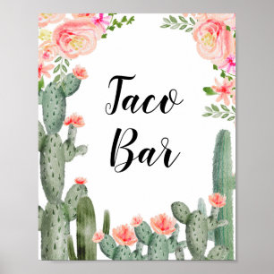 Green Cactus Taco Bar Brautparty Rosa Floral Poster