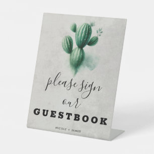 Green Cactus Wedding Guestbook Sign Sockelschild