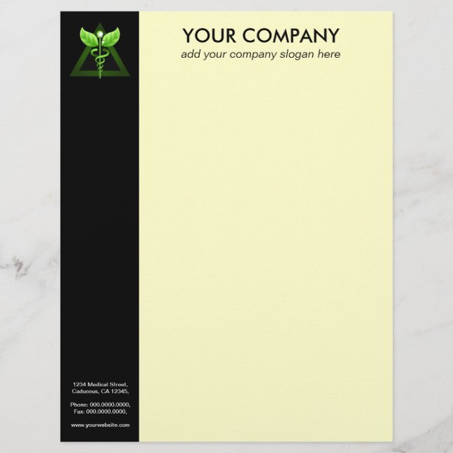 Green Caduceus Alternative Medicine Black Cream Briefkopf (Vorderseite)
