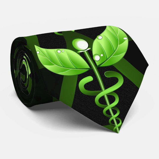 Green Caduceus Alternative Medicine Emblem Krawatte (Gerollt)