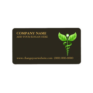 Green Caduceus Alternative Medicine Symbol Brown Adressaufkleber