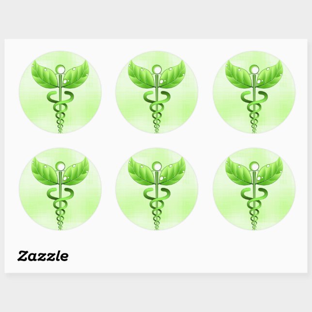 Green Caduceus Alternative Medicine Symbol Runder Aufkleber (Blatt)