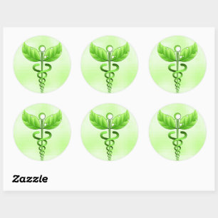 Green Caduceus Alternative Medicine Symbol Runder Aufkleber