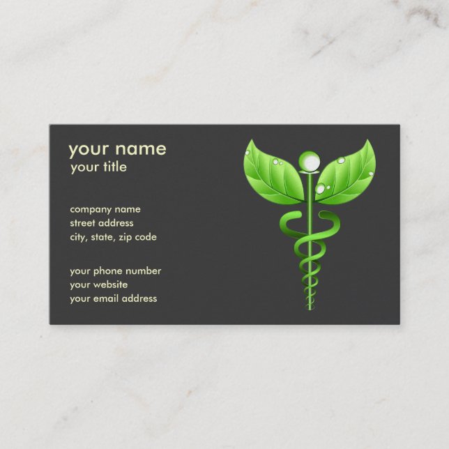 Green Caduceus Alternative Medicine Symbol Visitenkarte (Vorderseite)