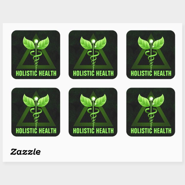 Green Caduceus Symbol Holistic Health Icon Quadratischer Aufkleber (Blatt)