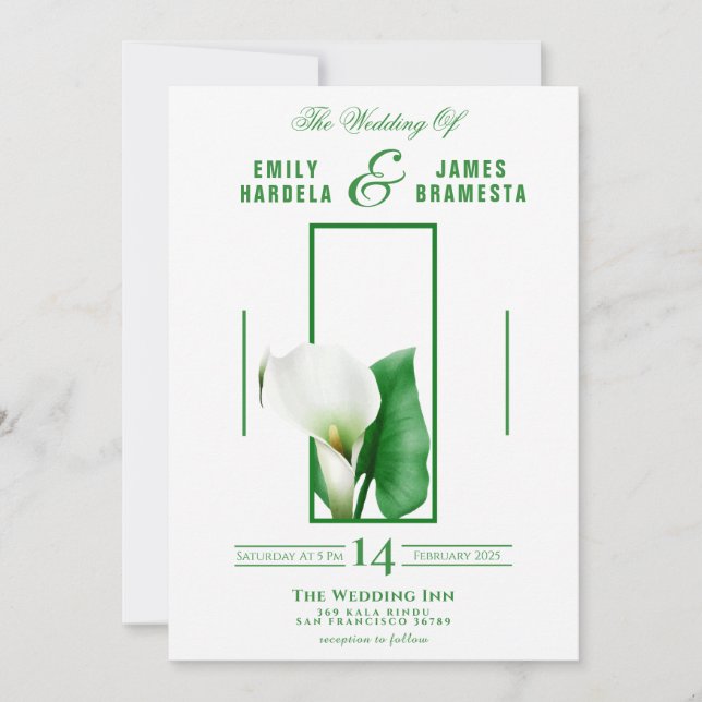 Green Cala Lily Wedding Einladungskarte (Vorderseite)