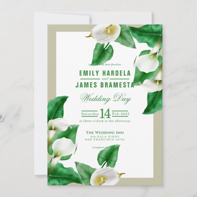 Green Cala Lily Wedding Einladungskarte (Vorderseite)