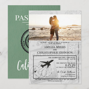 Green California Passport Wedding Einladung