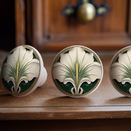 Green Calla Lily Gold Art Nouveau Keramikknauf