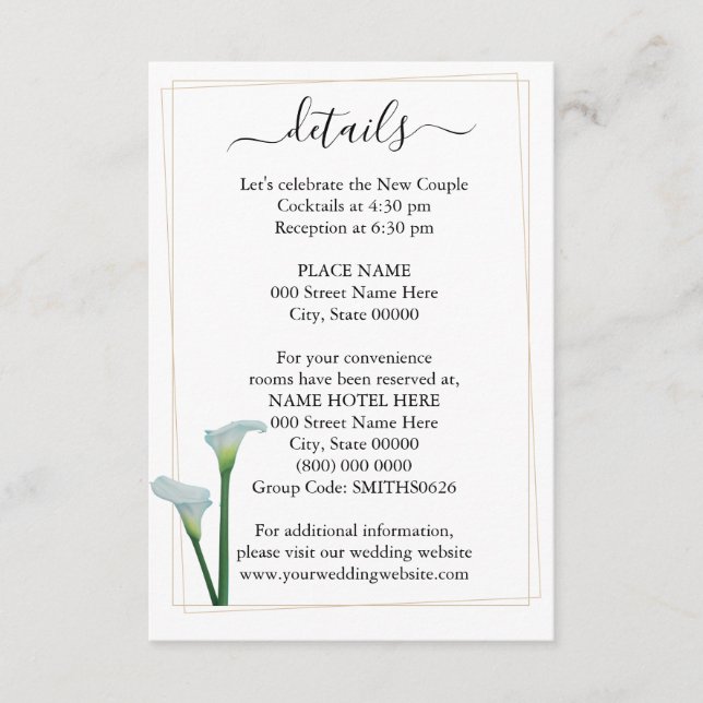 Green Calla Lily Wedding Details Card Begleitkarte (Vorderseite)