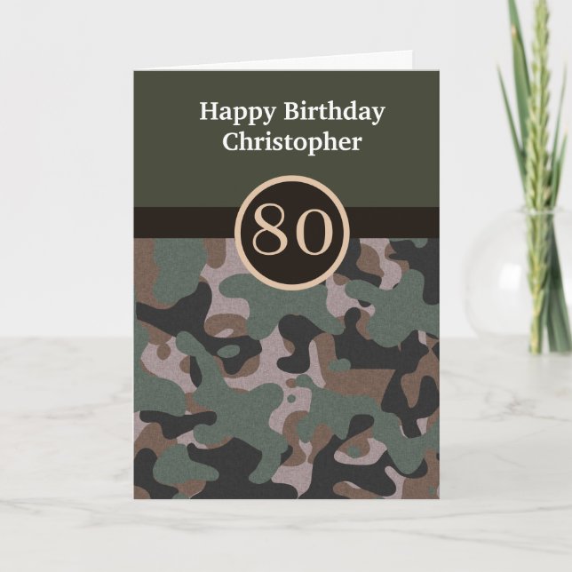 Green Camouflage 80. Geburtstagskarte Karte (Vorderseite)