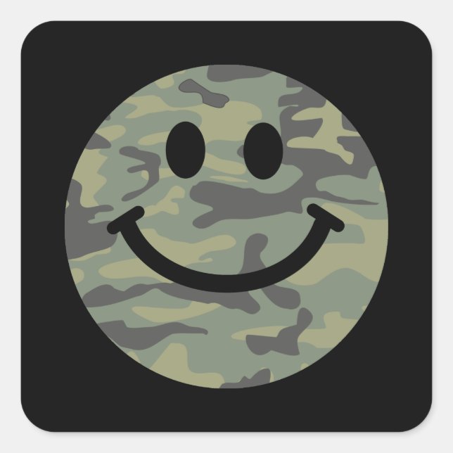 Green Camouflage Happy Face Quadratischer Aufkleber (Vorderseite)