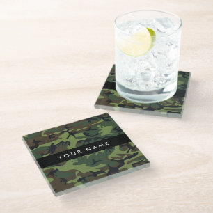 Green Camouflage Muster, Ihr Name, Personalisieren Glasuntersetzer