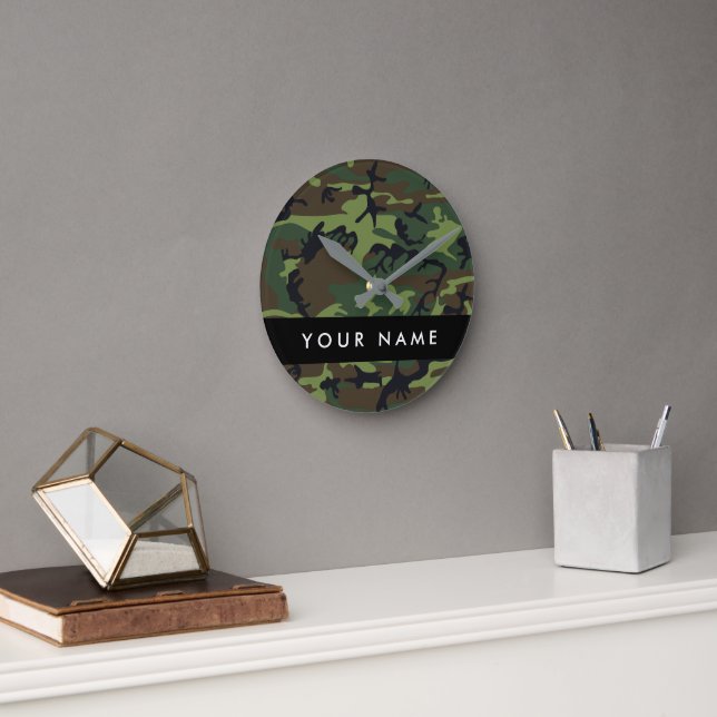 Green Camouflage Muster, Ihr Name, Personalisieren Runde Wanduhr (Büro)