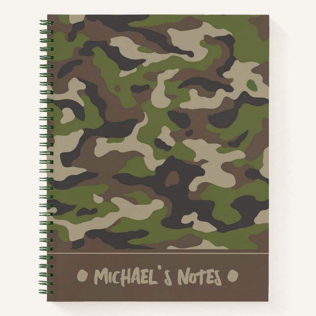 Green Camouflage Muster | Name hinzufügen Notizbuch (Vorderseite)