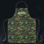 Green Camouflage Muster Personalisiert Schürze<br><div class="desc">Das Design weist ein Allover-Camouflage-Muster auf, mit Ihrem Namen oder Ihrer Personalisierungswahl. Das mit Monogramm Design. Diese Schürze ist elegant und modern und macht das perfekte Mode-Accessoire. Fügen Sie diesem Design Ihre benutzerdefinierte Formulierung hinzu, indem Sie die Felder "Diese Designvorlage bearbeiten" auf der rechten Seite des Elements verwenden, oder klicken...</div>