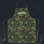 Green Camouflage Muster Personalisiert Schürze<br><div class="desc">Das Design weist ein Allover-Camouflage-Muster auf, mit Ihrem Namen oder Ihrer Personalisierungswahl. Das mit Monogramm Design. Diese Schürze ist elegant und modern und macht das perfekte Mode-Accessoire. Fügen Sie diesem Design Ihre benutzerdefinierte Formulierung hinzu, indem Sie die Felder "Diese Designvorlage bearbeiten" auf der rechten Seite des Elements verwenden, oder klicken...</div>