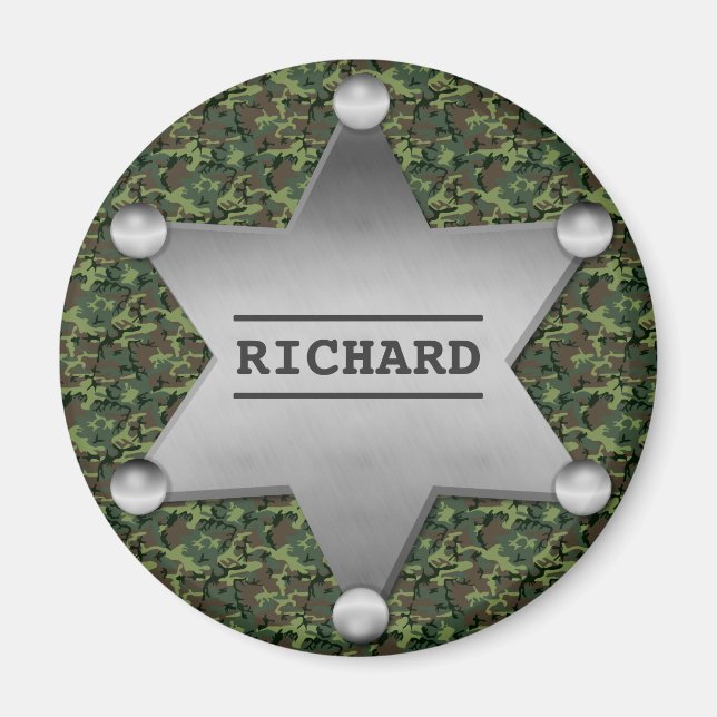 Green Camouflage Muster Sheriff Name Abzeichen Magnet (Vorne)