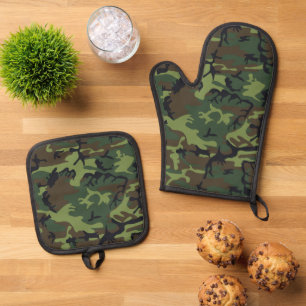 Green Camouflage Pattern, militärisches Muster, Ar Ofenhandschuh & Topflappen-Set