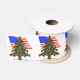 Green Camouflage Weihnachtsbaum mit US-Flagge Satinband