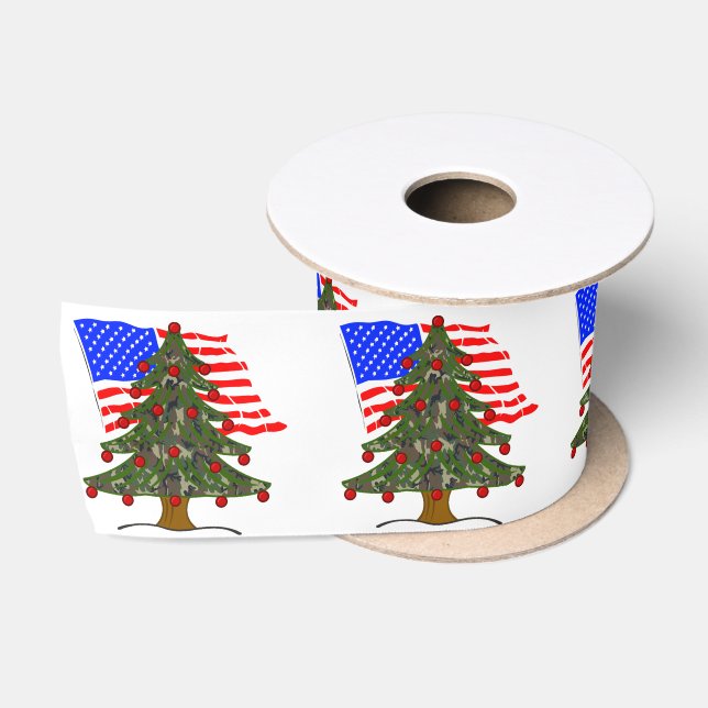 Green Camouflage Weihnachtsbaum mit US-Flagge Satinband (Spule)