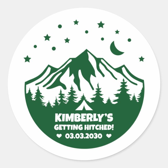 Green Camping Themed Junggeselinnen-Abschied Runder Aufkleber (Vorderseite)