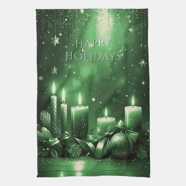 Green Candles Christmas Holiday Kitchen Towel Geschirrtuch (Vertikal)