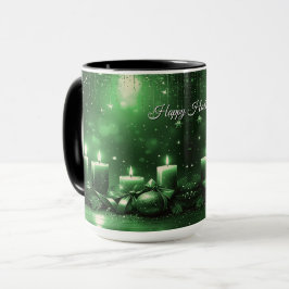 Green Candles Christmas Holiday Mug Tasse