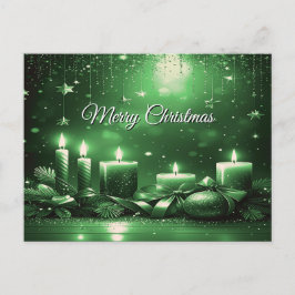 Green Candles Christmas Holiday Postcard Postkarte
