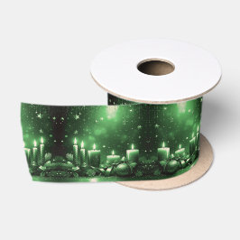 Green Candles Christmas Satin Ribbon Satinband
