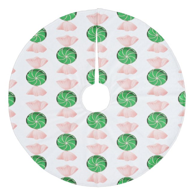 Green Candy Christmas Tree Skirt Fleece Weihnachtsbaumdecke (Vorderseite)