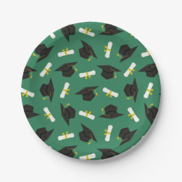 Green Caps Diplomas Pattern Graduation Party Pappteller
