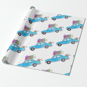Green Car mit Weihnachtsgeschenken Wasserfarbe Geschenkpapier