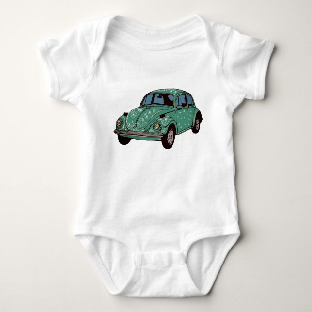 Green Car, Retro Auto, Niedlich Art Baby Jersey Baby Strampler (Vorderseite)