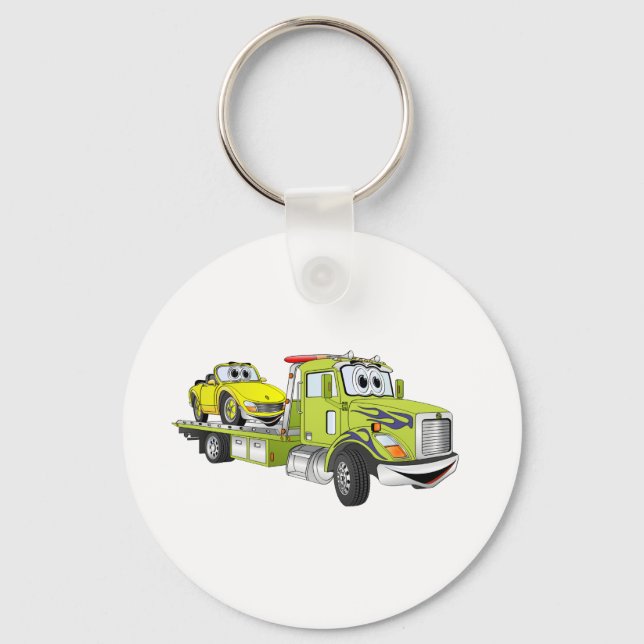 Green Cartoon Flatbed Tow Truck Schlüsselanhänger (Vorderseite)