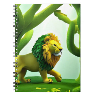 Green Cartoon lion in forest Notizblock