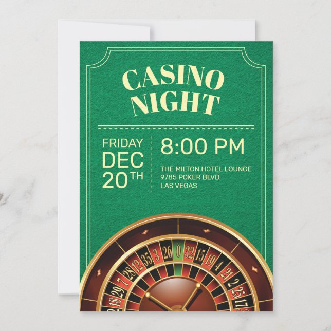 Green Casino Night Party Einladung (Vorderseite)