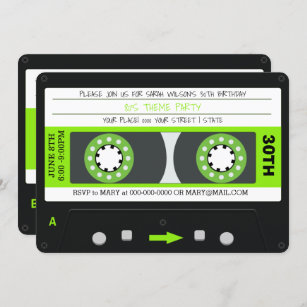 Green Cassette Tape Retro 80er Geburtstagspartei Einladung