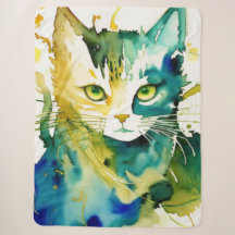 Green Cat Sherpa Blanket
