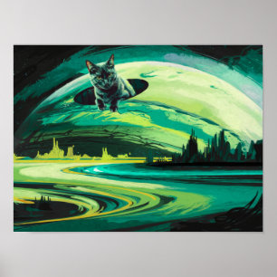 Green Cat Weird Planet Wormhole Poster Imprimer Ar