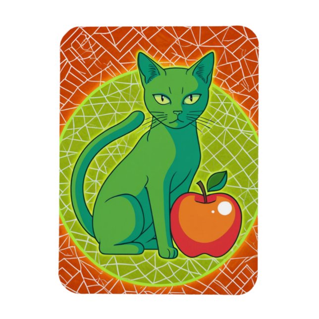 Green Cat with Apple - Color Pop Kühlschrankmagnet Magnet (Vertikal)