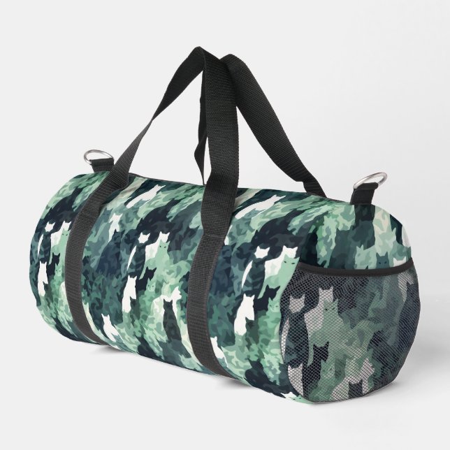 Green Cats Camouflage Muster Duffle Bag (Rechte Ecke)